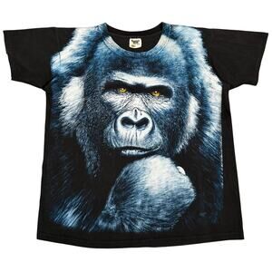 Vintage Silverback Gorilla Ape All Over Print Wildlife Animal 90s Graphic Shirt